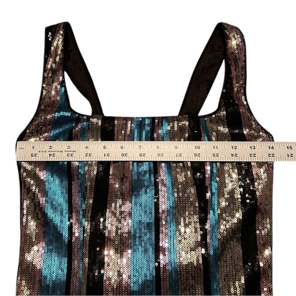 LULUS Multicolor Sequin Bodycon Mini Dress sz S Stripe Sleeveless Stretchy Lined - Picture 4 of 10